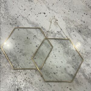 Set of 2 Hexagon Glass Frames decor- Gold Trim, glass